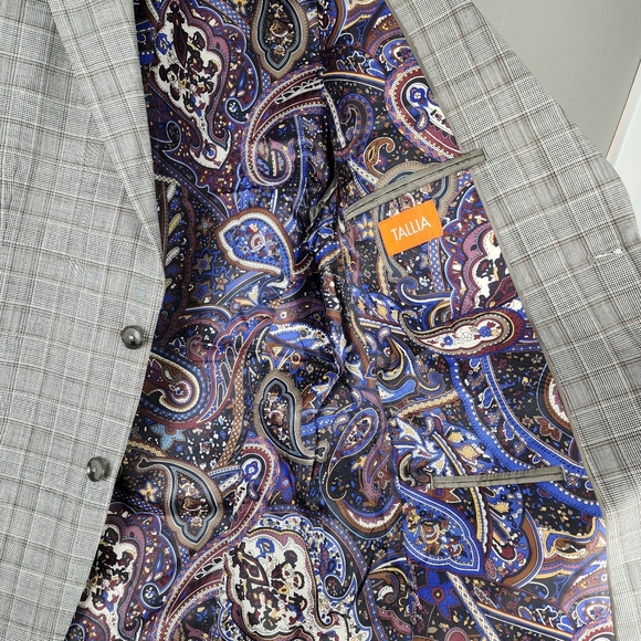 NWT Tallia Blazer Suit Coat Jacket Cream Brown Wool Blend Sportcoat 40R Large - Picture 4 of 12